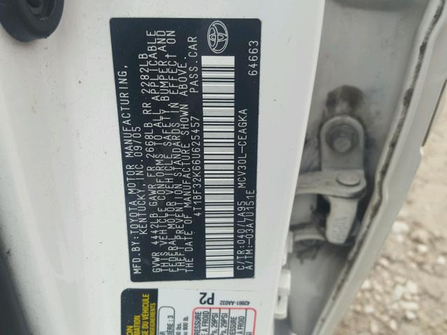 4T1BF32K66U625457 - 2006 TOYOTA CAMRY LE WHITE photo 10