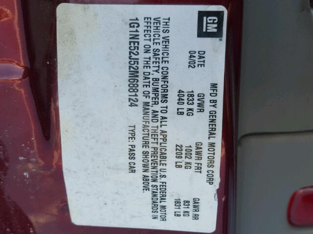 1G1NE52J52M688124 - 2002 CHEVROLET MALIBU LS 栗色 照片 10