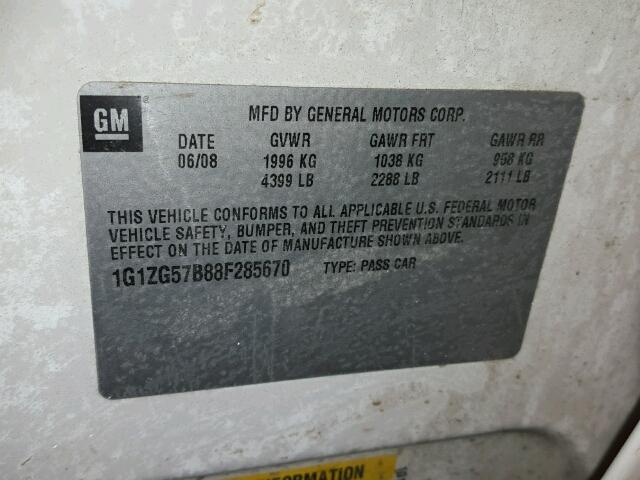 1G1ZG57B88F285670 - 2008 CHEVROLET MALIBU LS WHITE photo 10