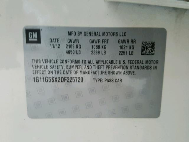 1G11G5SX2DF225720 - 2013 CHEVROLET MALIBU 3LT თეთრი ფოტო 10