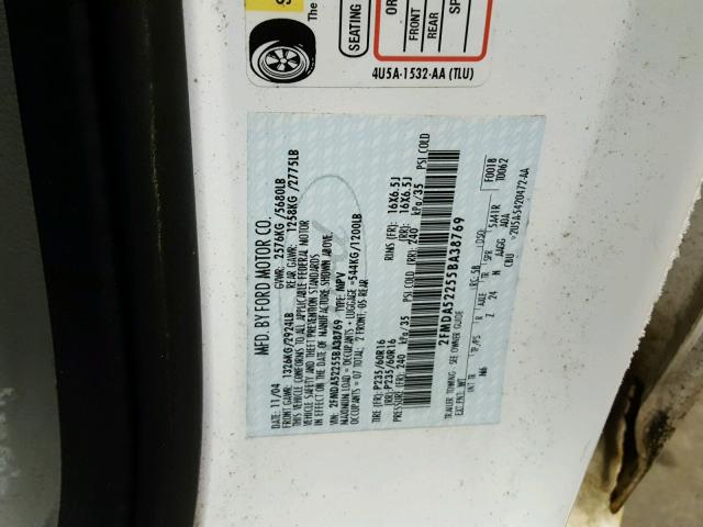 2FMDA52255BA38769 - 2005 FORD FREESTAR S WHITE photo 10