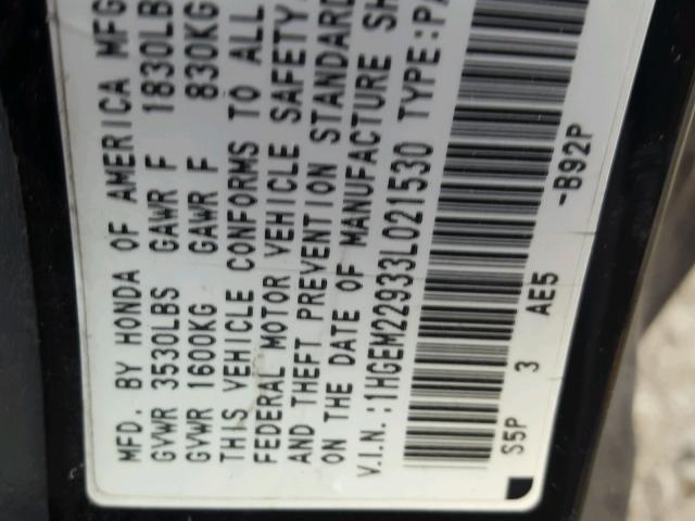 1HGEM22933L021530 - 2003 HONDA CIVIC EX Qara foto 10