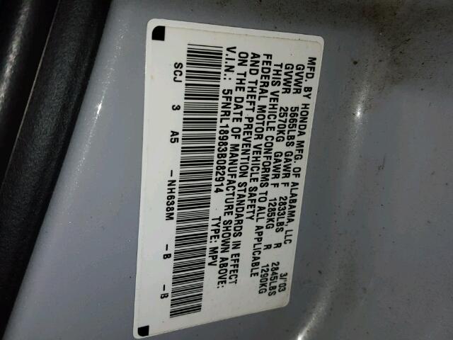 5FNRL18983B082914 - 2003 HONDA ODYSSEY EX SILVER photo 10