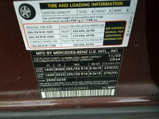 4JGBB86E16A068844 - 2006 MERCEDES-BENZ ML 350 BURGUNDY photo 10