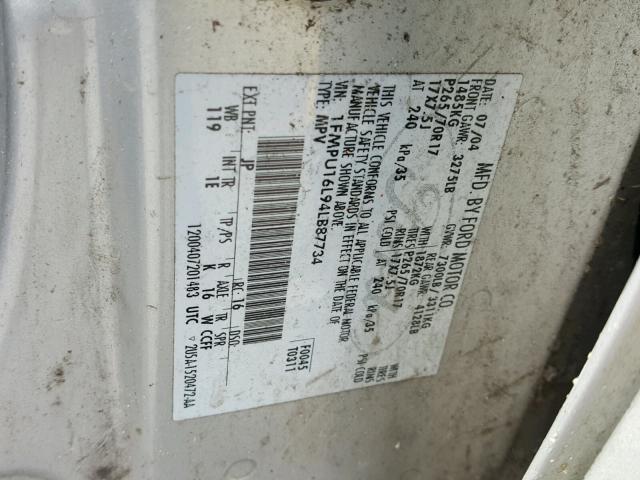 1FMPU16L94LB87734 - 2004 FORD EXPEDITION SILVER photo 10