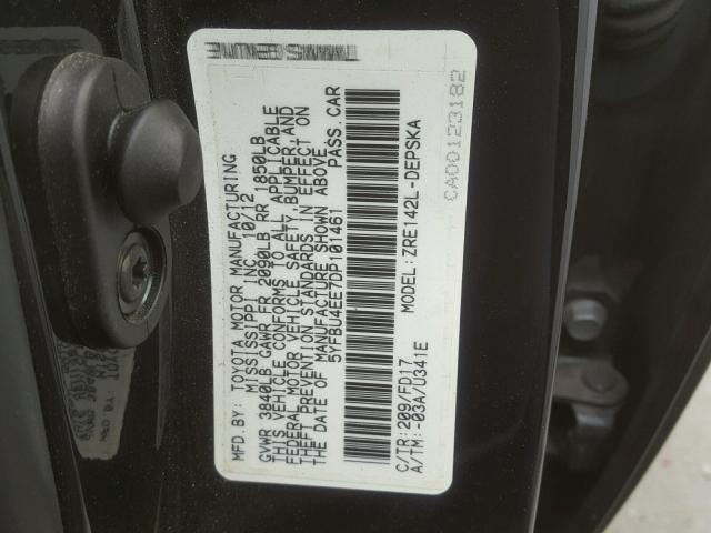 5YFBU4EE7DP101461 - 2013 TOYOTA COROLLA BA BLACK photo 10