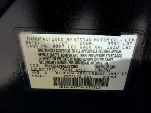 3N1AB6AP9AL637263 - 2010 NISSAN SENTRA 2.0 BLACK photo 10