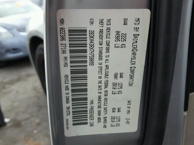 2B3KA43RX7H758099 - 2007 DODGE CHARGER SE SILVER photo 10