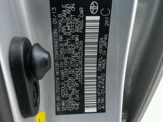 JTDZN3EU4D3223636 - 2013 TOYOTA PRIUS V SILVER photo 10