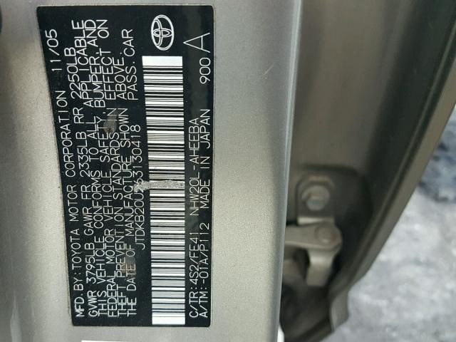 JTDKB20U263130418 - 2006 TOYOTA PRIUS GOLD photo 10