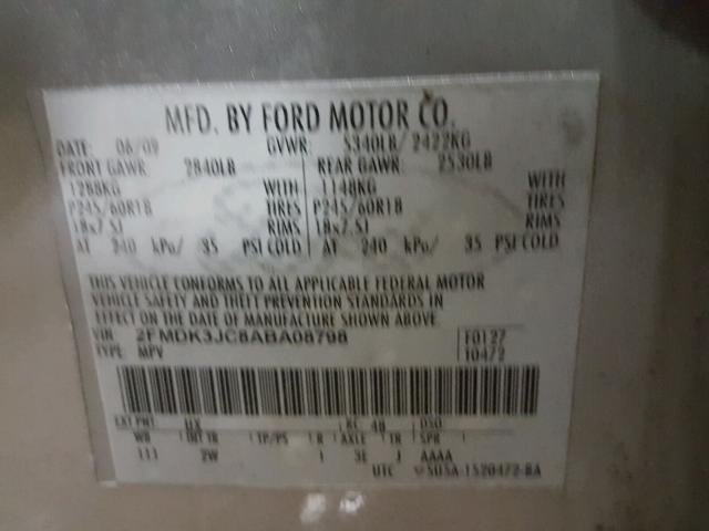 2FMDK3JC8ABA08798 - 2010 FORD EDGE SEL SILVER photo 10