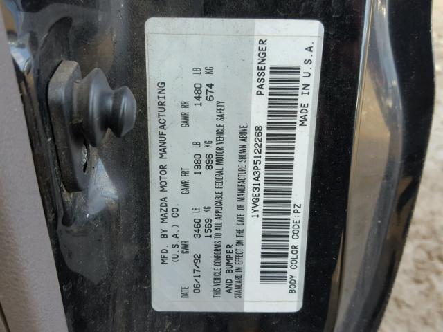 1YVGE31A3P5122268 - 1993 MAZDA MX-6 BLACK photo 10