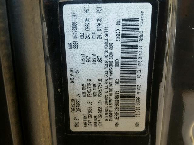 3B7HF13Y9WG148015 - 1998 DODGE RAM 1500 BLACK photo 10