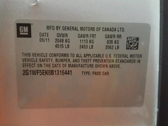 2G1WF5EK8B1316441 - 2011 CHEVROLET IMPALA LS SILVER photo 10