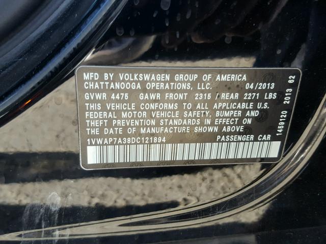 1VWAP7A38DC121894 - 2013 VOLKSWAGEN PASSAT S Սև լուսանկար 10