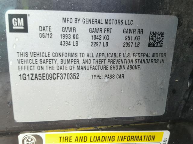 1G1ZA5E09CF370352 - 2012 CHEVROLET MALIBU LS GRAY photo 10