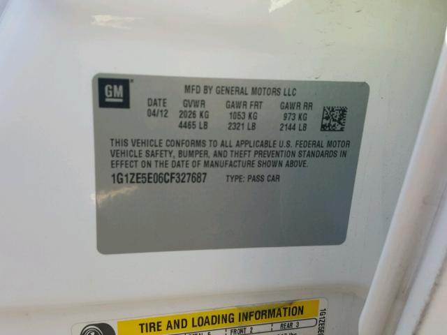 1G1ZE5E06CF327687 - 2012 CHEVROLET MALIBU LTZ 白色 照片 10