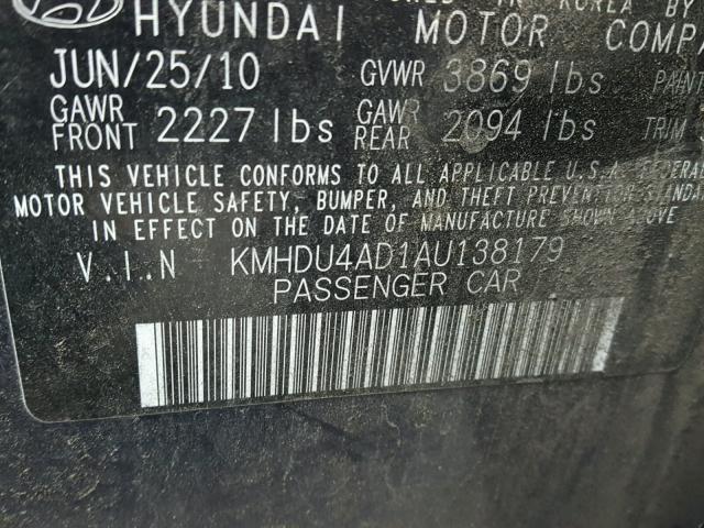 KMHDU4AD1AU138179 - 2010 HYUNDAI ELANTRA BL BLUE photo 10