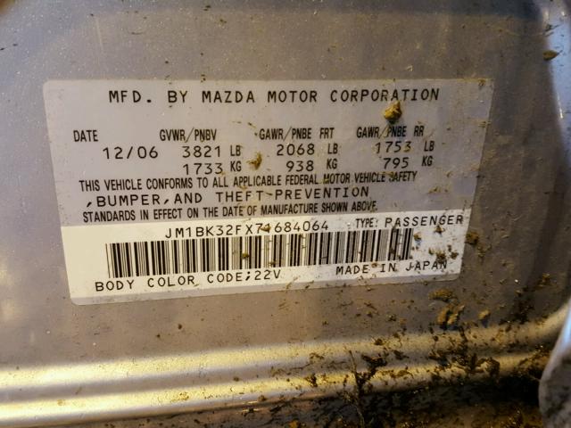 JM1BK32FX71684064 - 2007 MAZDA 3 I SILVER photo 10