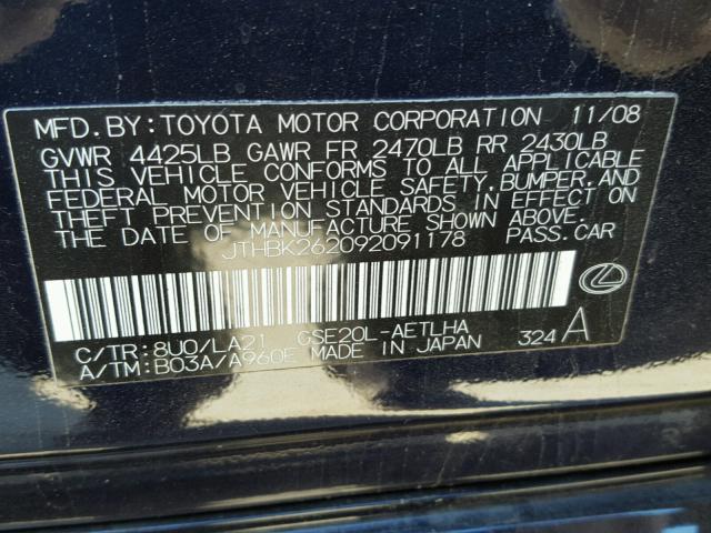 JTHBK262092091178 - 2009 LEXUS IS 250 BLACK photo 10