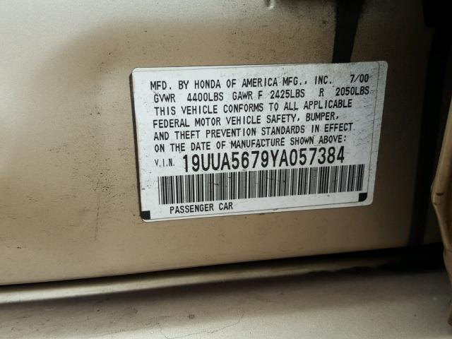 19UUA5679YA057384 - 2000 ACURA 3.2TL GOLD photo 10