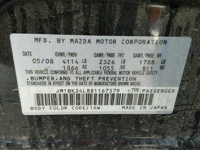 JM1BK34L881167379 - 2008 MAZDA SPEED 3 黑色 照片 10