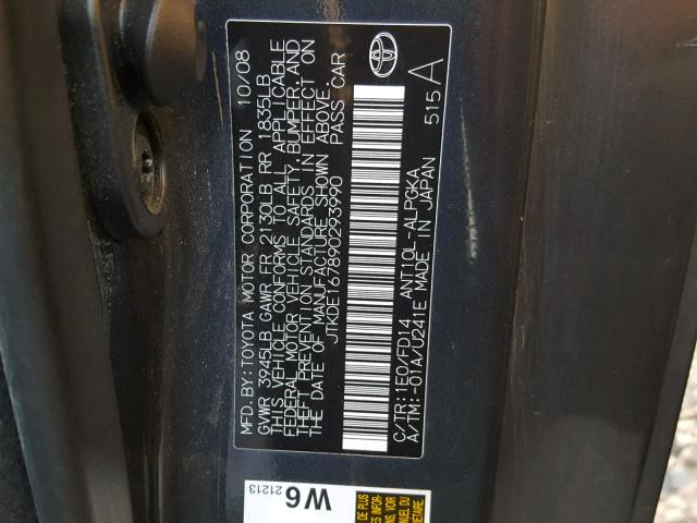 JTKDE167890293990 - 2009 TOYOTA SCION TC 灰色 照片 10