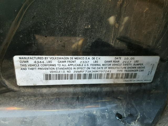 3VWRF71K36M707241 - 2006 VOLKSWAGEN JETTA 2.5 BLACK photo 10