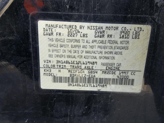 3N1AB61E17L619489 - 2007 NISSAN SENTRA 2.0 BLACK photo 10