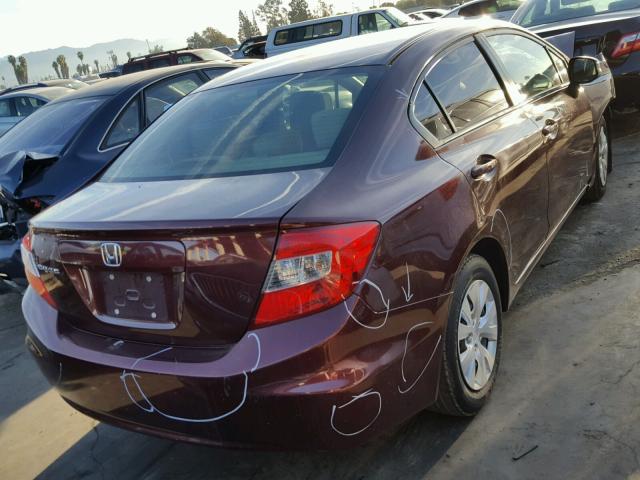 19XFB2F55CE302043 - 2012 HONDA CIVIC LX BURGUNDY photo 4