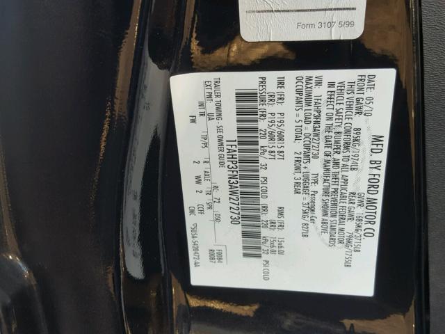 1FAHP3FN3AW272730 - 2010 FORD FOCUS SE BLACK photo 10