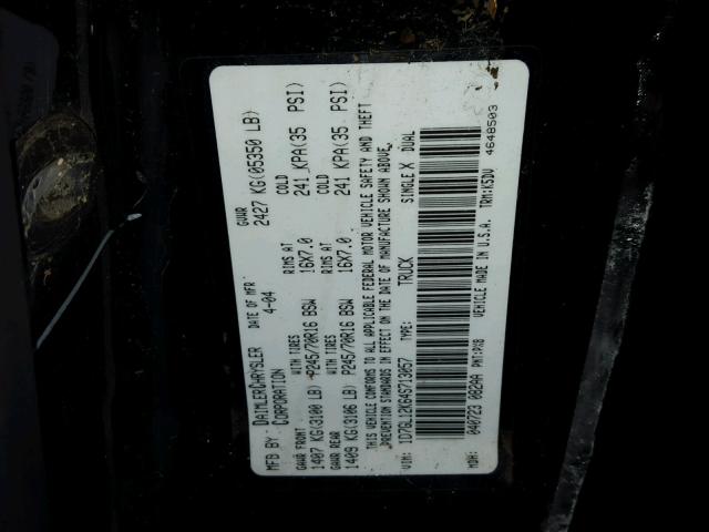 1D7GL12K64S713057 - 2004 DODGE DAKOTA SXT BLACK photo 10