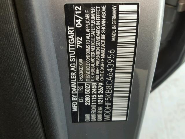 WDDHF5KB8CA643956 - 2012 MERCEDES-BENZ E 350 CHARCOAL photo 10