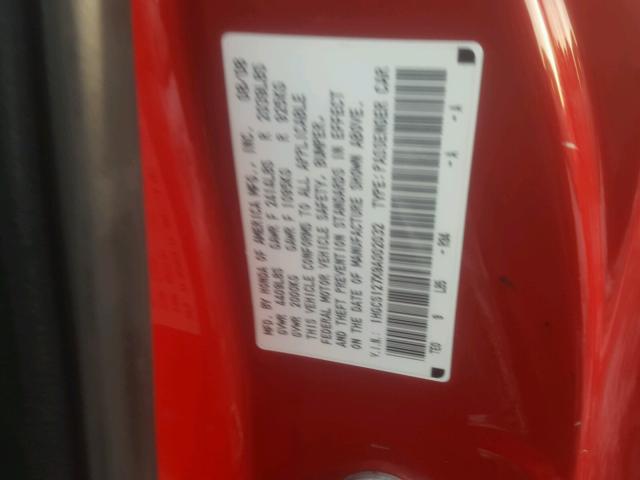 1HGCS127X9A002032 - 2009 HONDA ACCORD EX RED photo 10