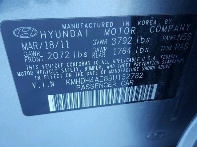 KMHDH4AE8BU132782 - 2011 HYUNDAI ELANTRA GL GRAY photo 10