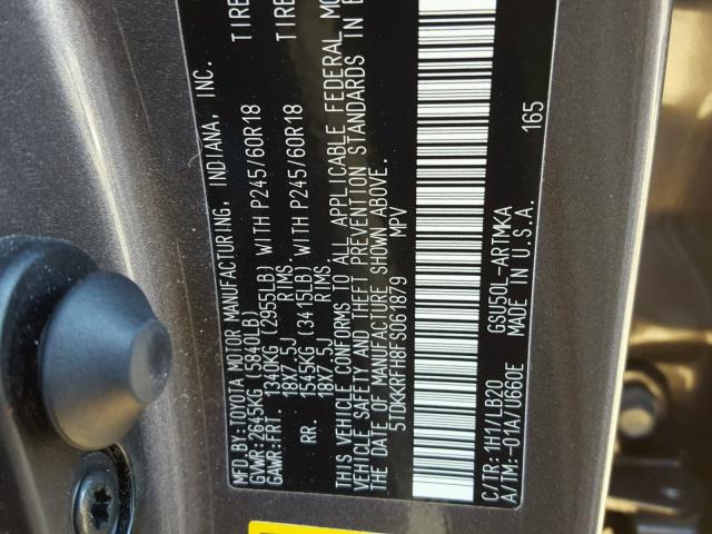 5TDKKRFH8FS061879 - 2015 TOYOTA HIGHLANDER GRAY photo 10