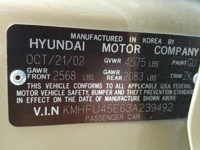 KMHFU45E63A239492 - 2003 HYUNDAI XG 350 GOLD photo 10