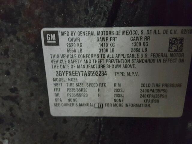 3GYFNEEY7AS592234 - 2010 CADILLAC SRX PERFOR 黑色 照片 10