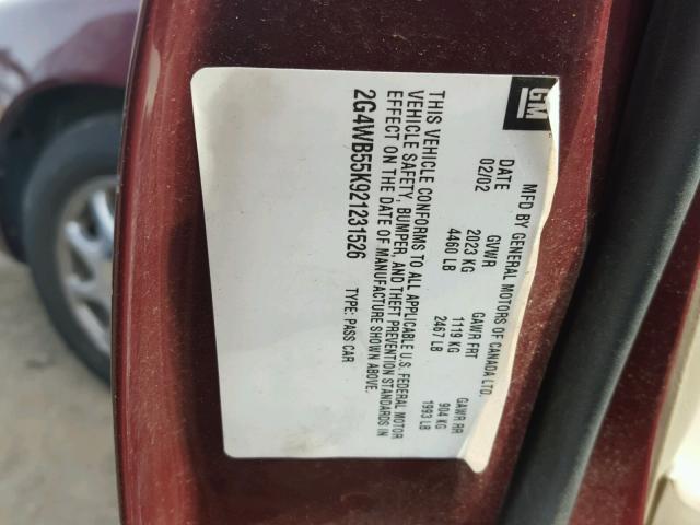 2G4WB55K921231526 - 2002 BUICK REGAL LS 栗色 照片 10