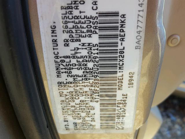 4T1BF28B92U229115 - 2002 TOYOTA AVALON XL TAN photo 10