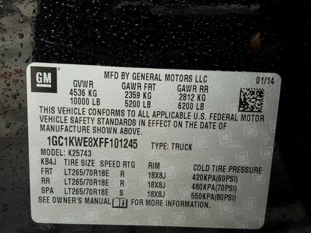 1GC1KWE8XFF101245 - 2015 CHEVROLET SILVERADO BLACK photo 10