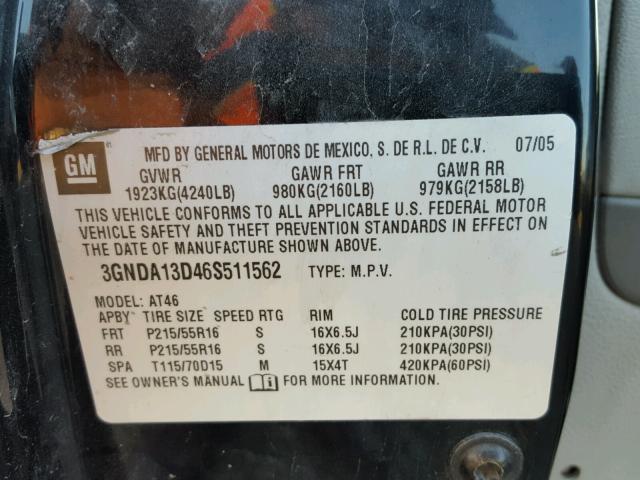 3GNDA13D46S511562 - 2006 CHEVROLET HHR LS BLACK photo 10