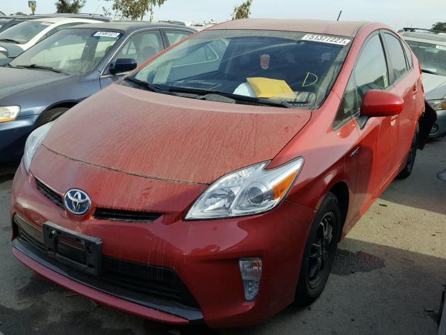 JTDKN3DU3D1729165 - 2013 TOYOTA PRIUS RED photo 2