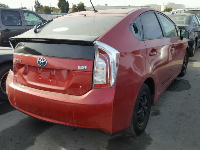 JTDKN3DU3D1729165 - 2013 TOYOTA PRIUS RED photo 4