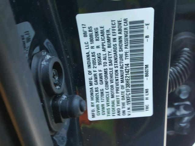 19XFC1F38HE214214 - 2017 HONDA CIVIC EX ლურჯი ფოტო 10