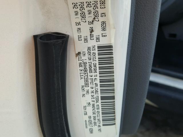 1J8HH48K67C599383 - 2007 JEEP COMMANDER WHITE photo 10