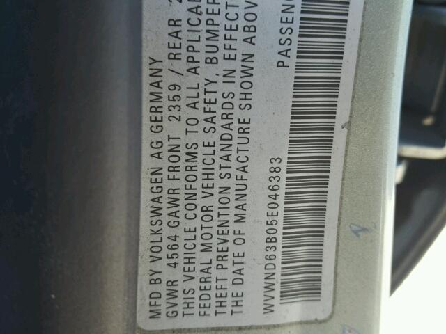 WVWND63B05E046383 - 2005 VOLKSWAGEN PASSAT GL GRAY photo 10