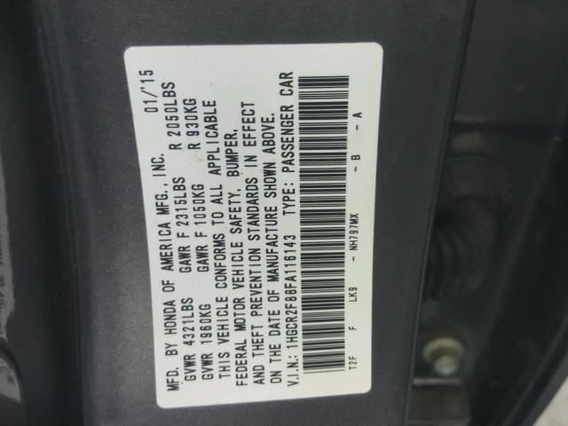 1HGCR2F88FA116143 - 2015 HONDA ACCORD EXL GRAY photo 10