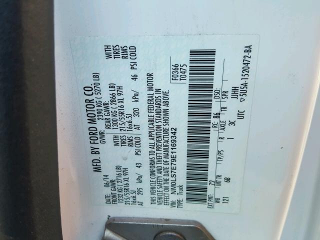 NM0LS7E79E1169342 - 2014 FORD TRANSIT CO WHITE photo 10