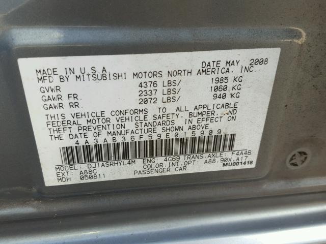 4A3AB36F59E015909 - 2009 MITSUBISHI GALANT ES GREEN photo 10